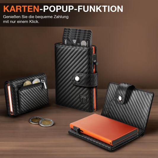 TENBST Geldbörse Herren mit Münzfach & RFID Schutz, Slim Wallet Kartenetui Klein, Portmonee Geldbeutel Herren, 10 Fächer für Kreditkarten Kreditkartenetui - Schwarz & Orange