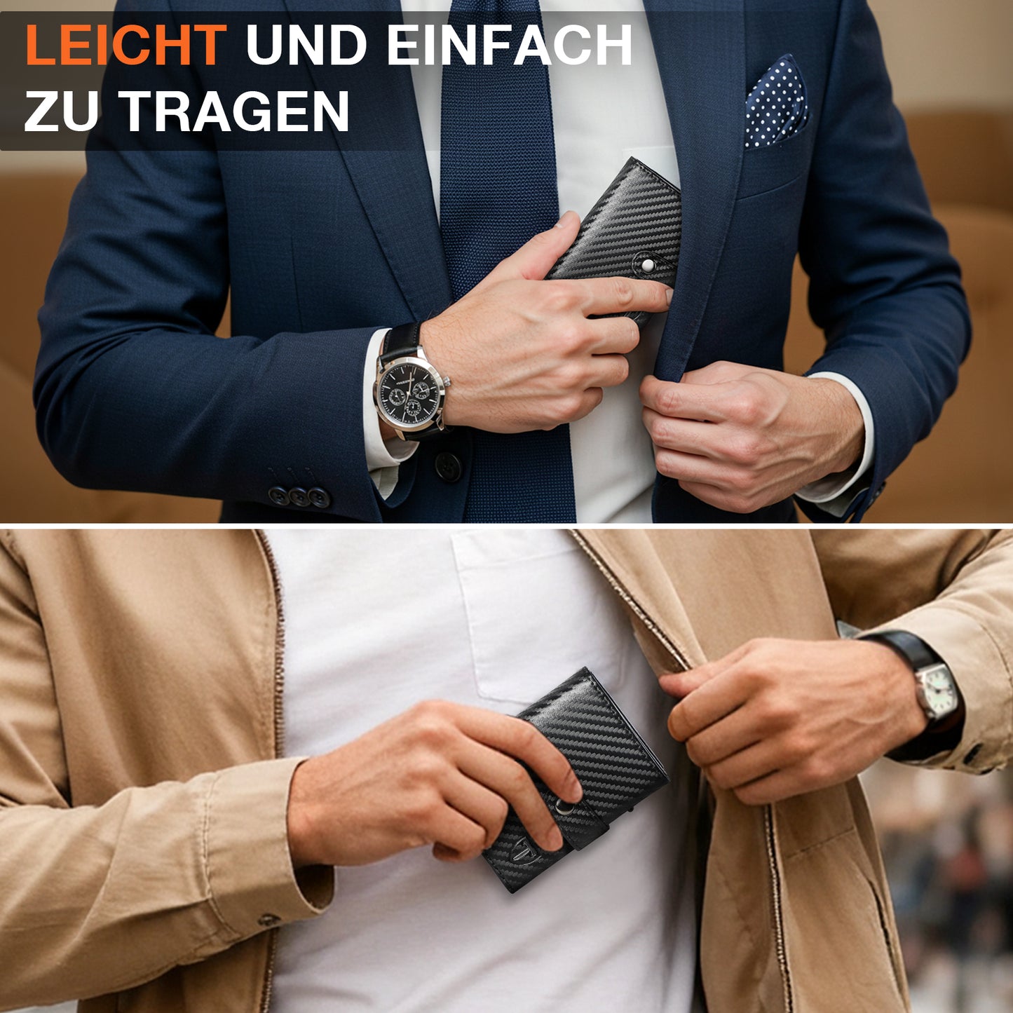 TENBST Geldbörse Herren mit Münzfach & RFID Schutz, Slim Wallet Kartenetui Klein, Portmonee Geldbeutel Herren, 10 Fächer für Kreditkarten Kreditkartenetui - Schwarz & Orange